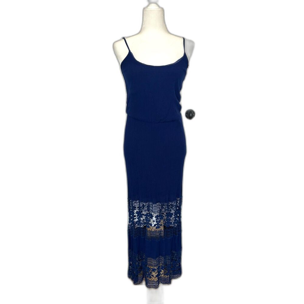 Allison Brittney Navy Crepe Tank Maxi Dress with Lace Details Size S